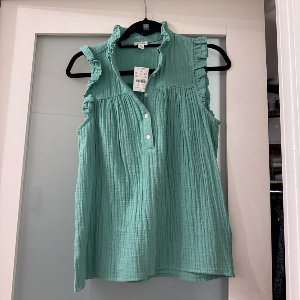 J. Crew Gauze Smocked Ruffleneck Top
